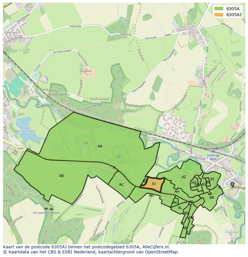 Afbeelding van het postcodegebied 6305 AJ op de kaart.