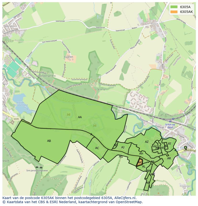 Afbeelding van het postcodegebied 6305 AK op de kaart.