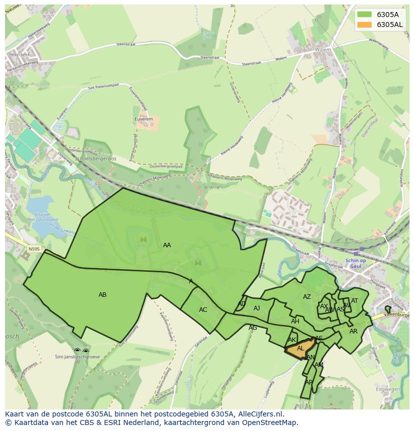 Afbeelding van het postcodegebied 6305 AL op de kaart.