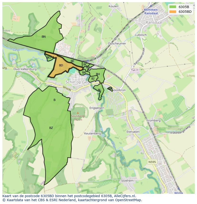 Afbeelding van het postcodegebied 6305 BD op de kaart.