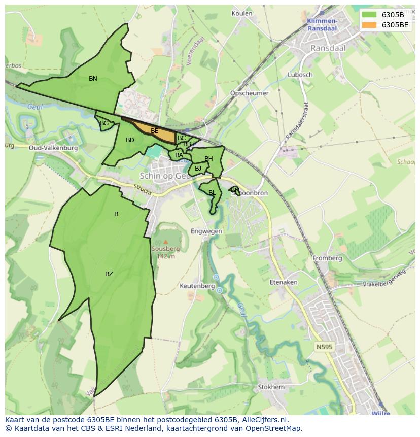 Afbeelding van het postcodegebied 6305 BE op de kaart.
