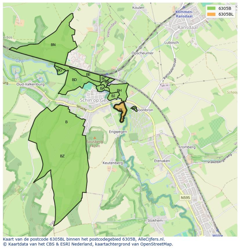 Afbeelding van het postcodegebied 6305 BL op de kaart.