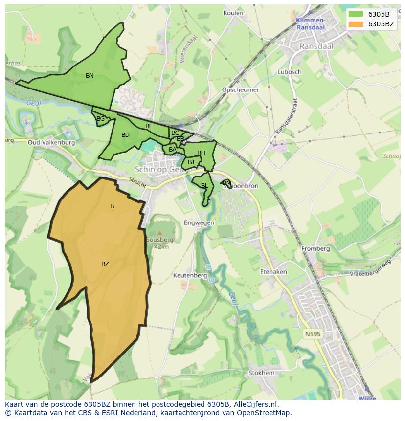 Afbeelding van het postcodegebied 6305 BZ op de kaart.
