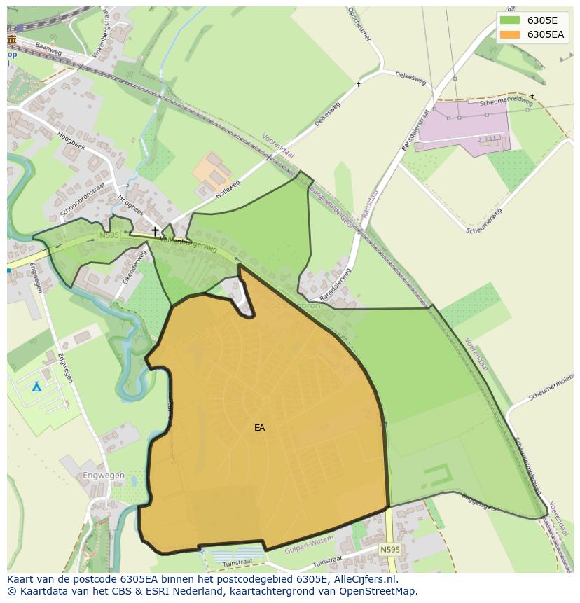 Afbeelding van het postcodegebied 6305 EA op de kaart.