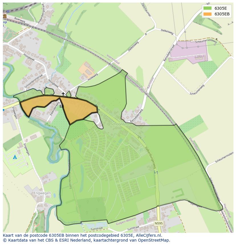 Afbeelding van het postcodegebied 6305 EB op de kaart.