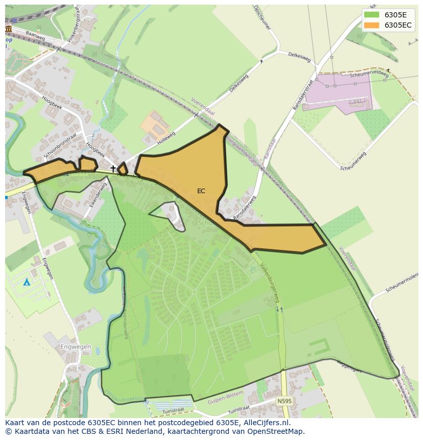 Afbeelding van het postcodegebied 6305 EC op de kaart.