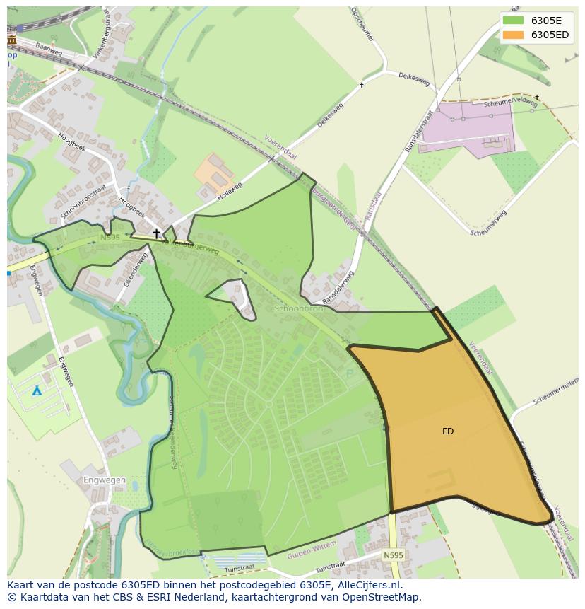 Afbeelding van het postcodegebied 6305 ED op de kaart.