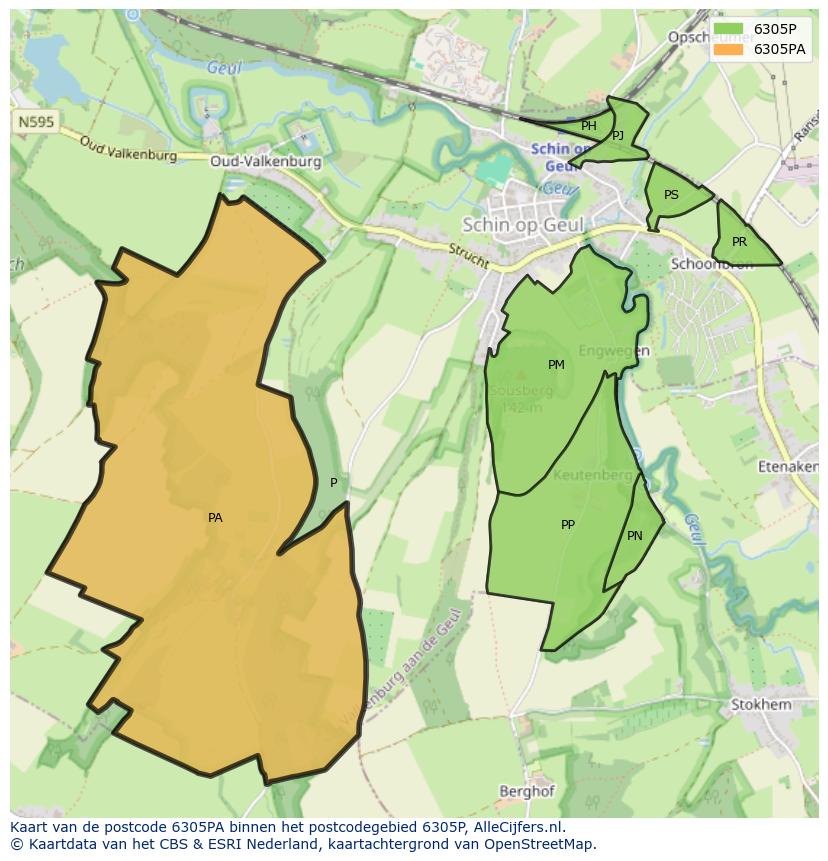 Afbeelding van het postcodegebied 6305 PA op de kaart.