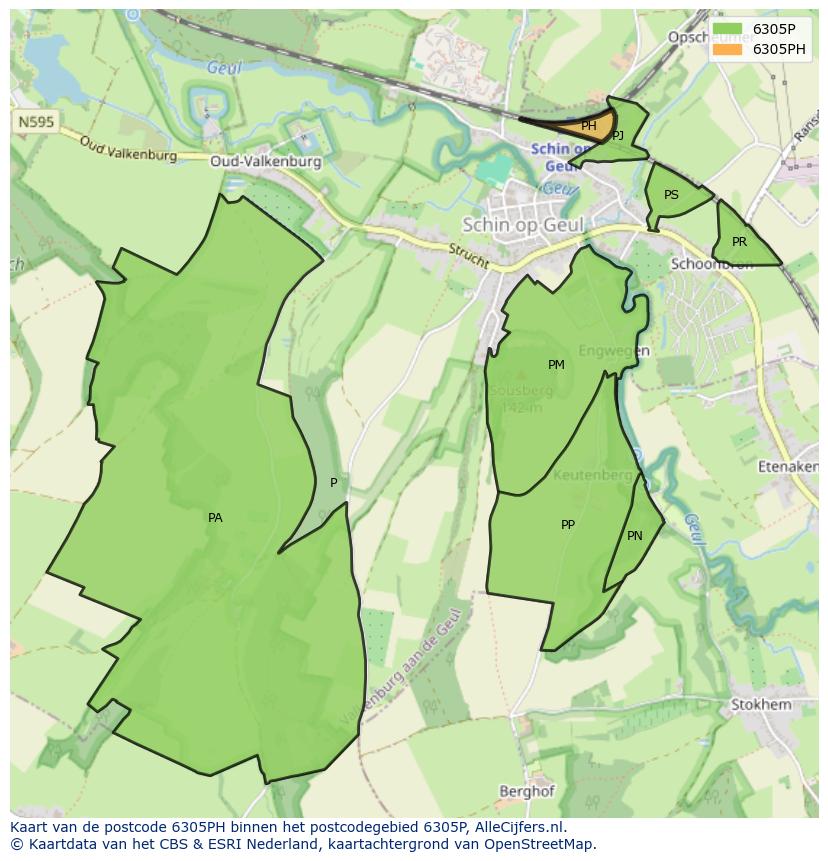 Afbeelding van het postcodegebied 6305 PH op de kaart.