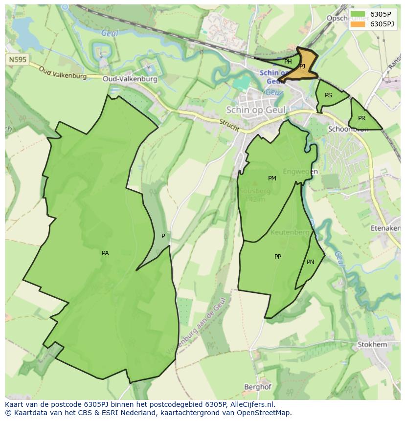 Afbeelding van het postcodegebied 6305 PJ op de kaart.