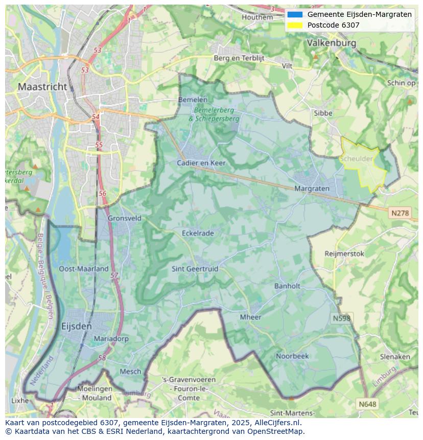 Afbeelding van het postcodegebied 6307 op de kaart.