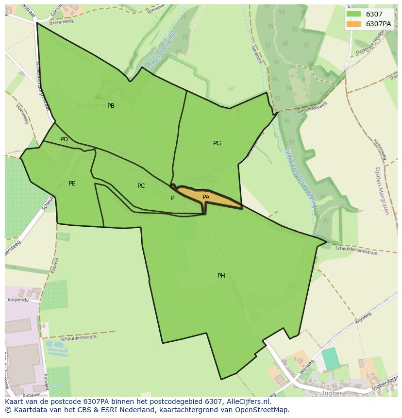 Afbeelding van het postcodegebied 6307 PA op de kaart.