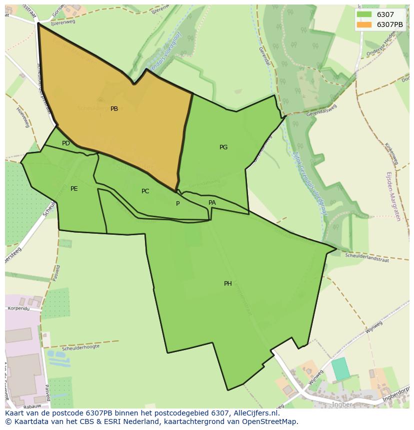 Afbeelding van het postcodegebied 6307 PB op de kaart.