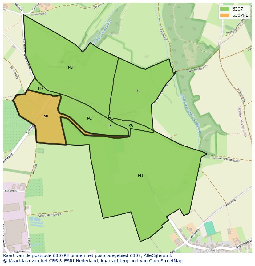 Afbeelding van het postcodegebied 6307 PE op de kaart.