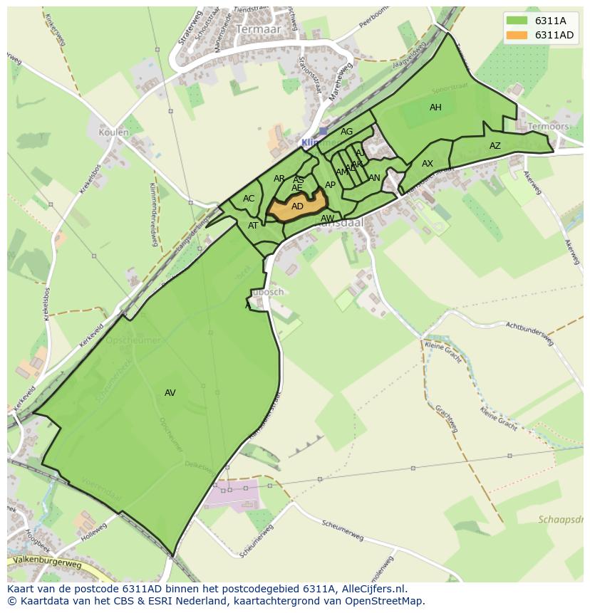 Afbeelding van het postcodegebied 6311 AD op de kaart.