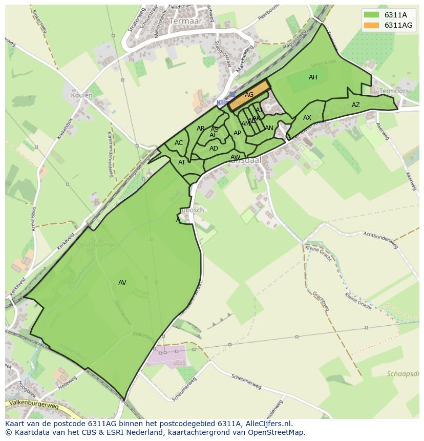 Afbeelding van het postcodegebied 6311 AG op de kaart.