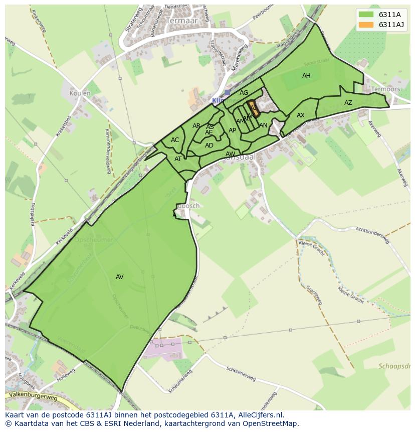 Afbeelding van het postcodegebied 6311 AJ op de kaart.