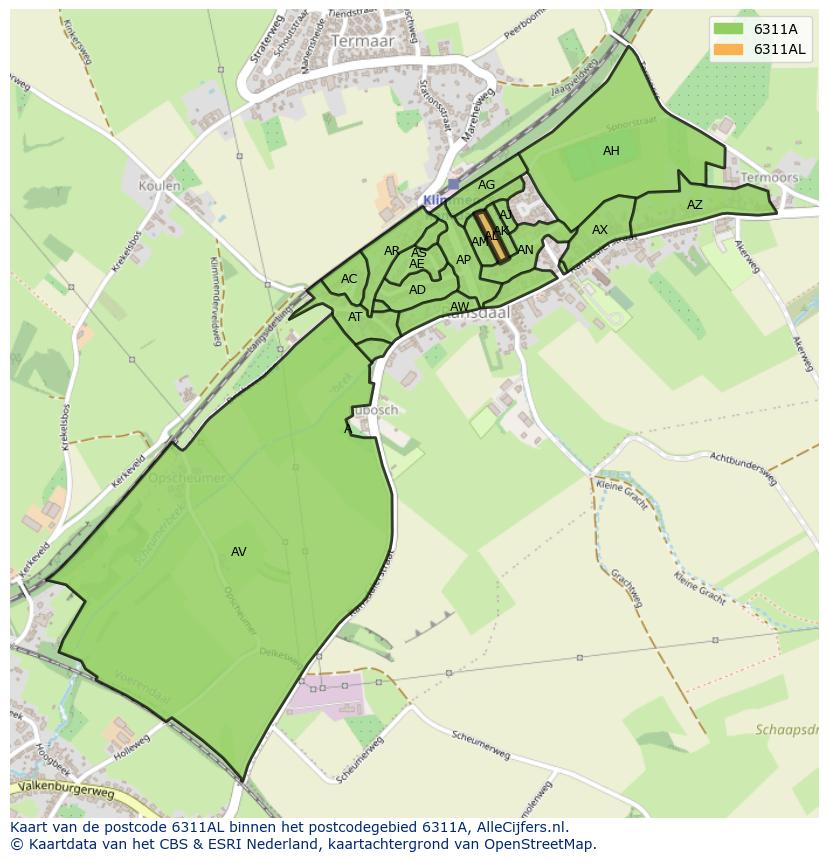 Afbeelding van het postcodegebied 6311 AL op de kaart.