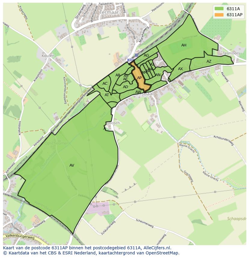 Afbeelding van het postcodegebied 6311 AP op de kaart.