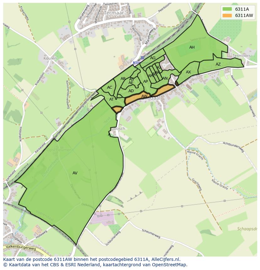 Afbeelding van het postcodegebied 6311 AW op de kaart.