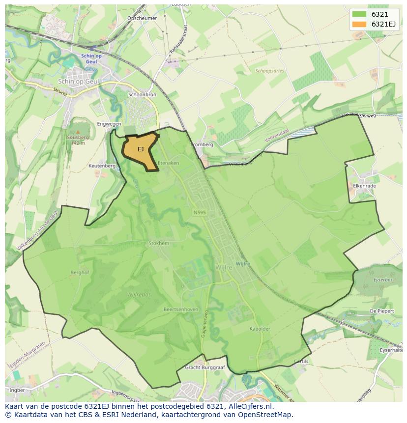 Afbeelding van het postcodegebied 6321 EJ op de kaart.