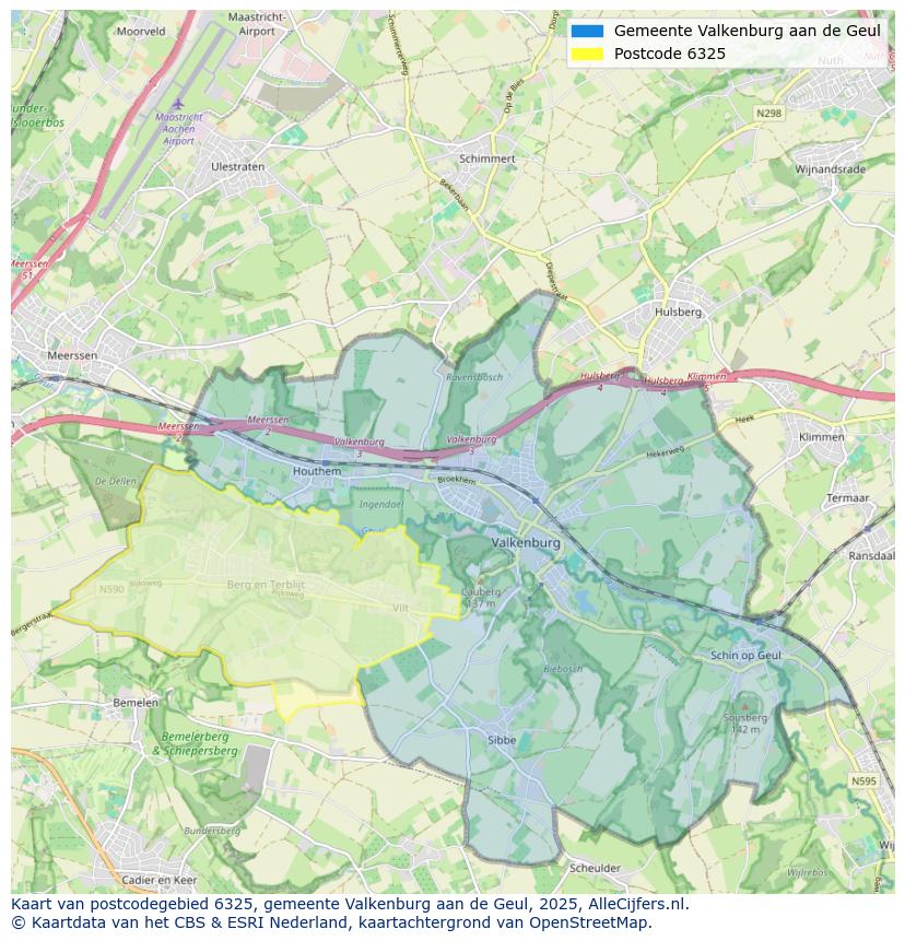 Afbeelding van het postcodegebied 6325 op de kaart.