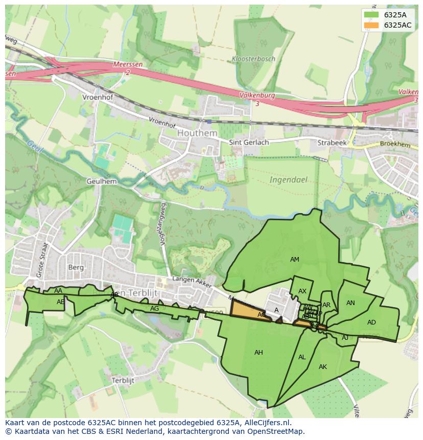 Afbeelding van het postcodegebied 6325 AC op de kaart.