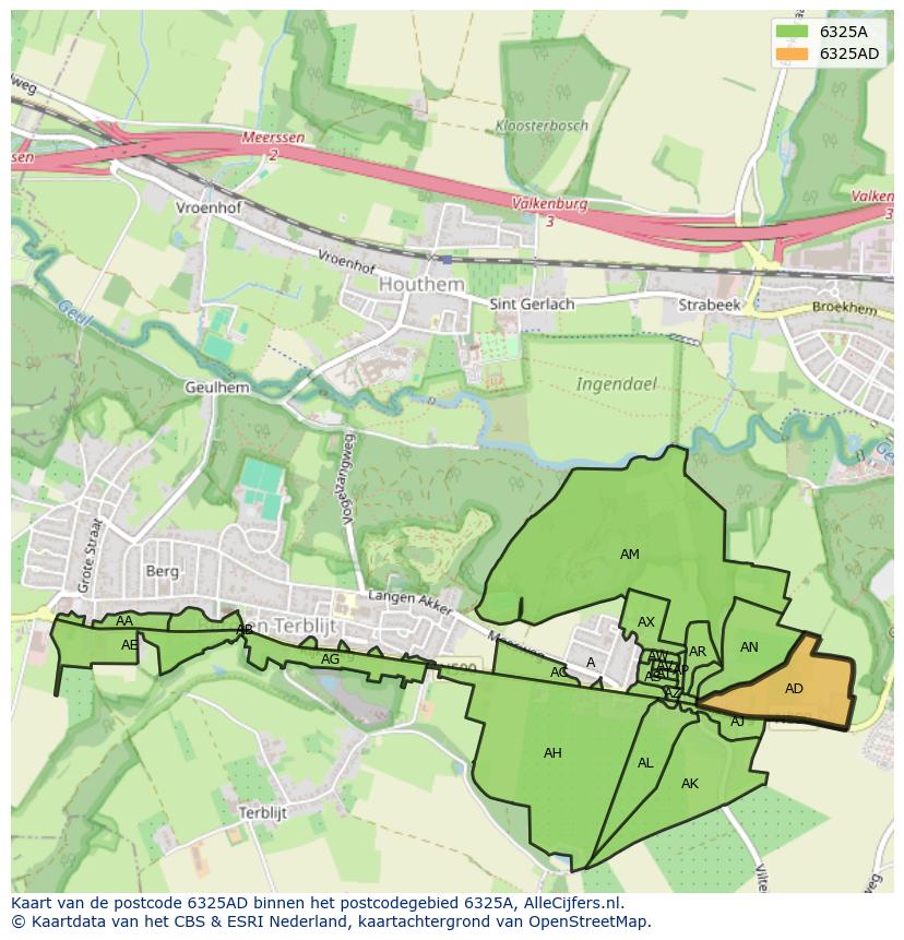 Afbeelding van het postcodegebied 6325 AD op de kaart.