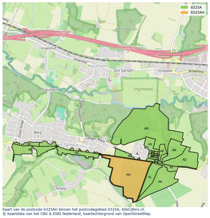 Afbeelding van het postcodegebied 6325 AH op de kaart.