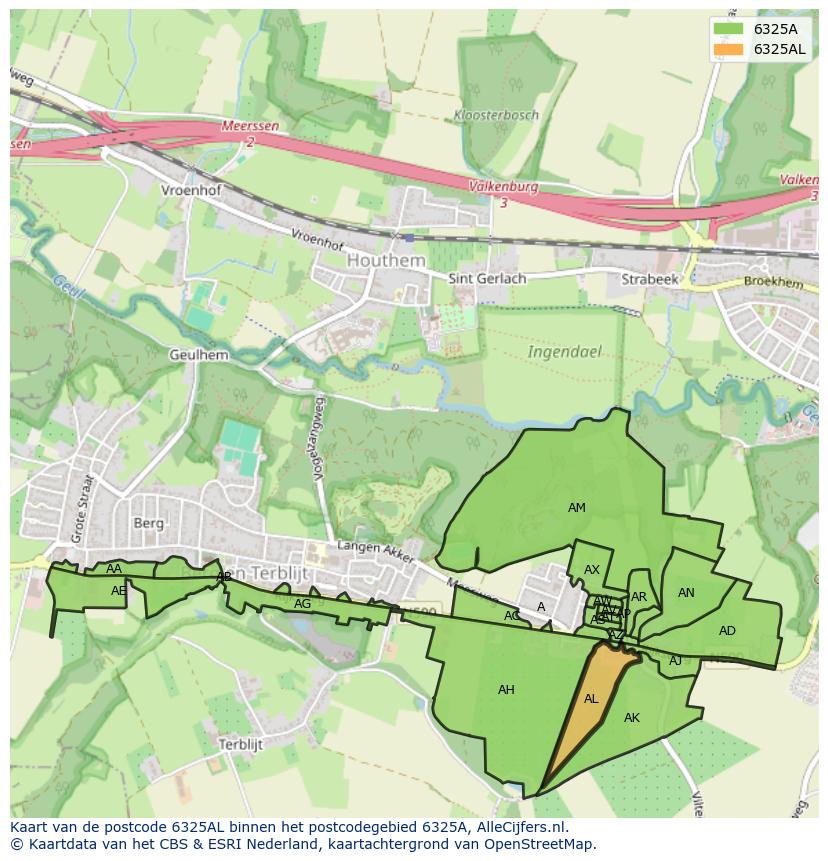 Afbeelding van het postcodegebied 6325 AL op de kaart.