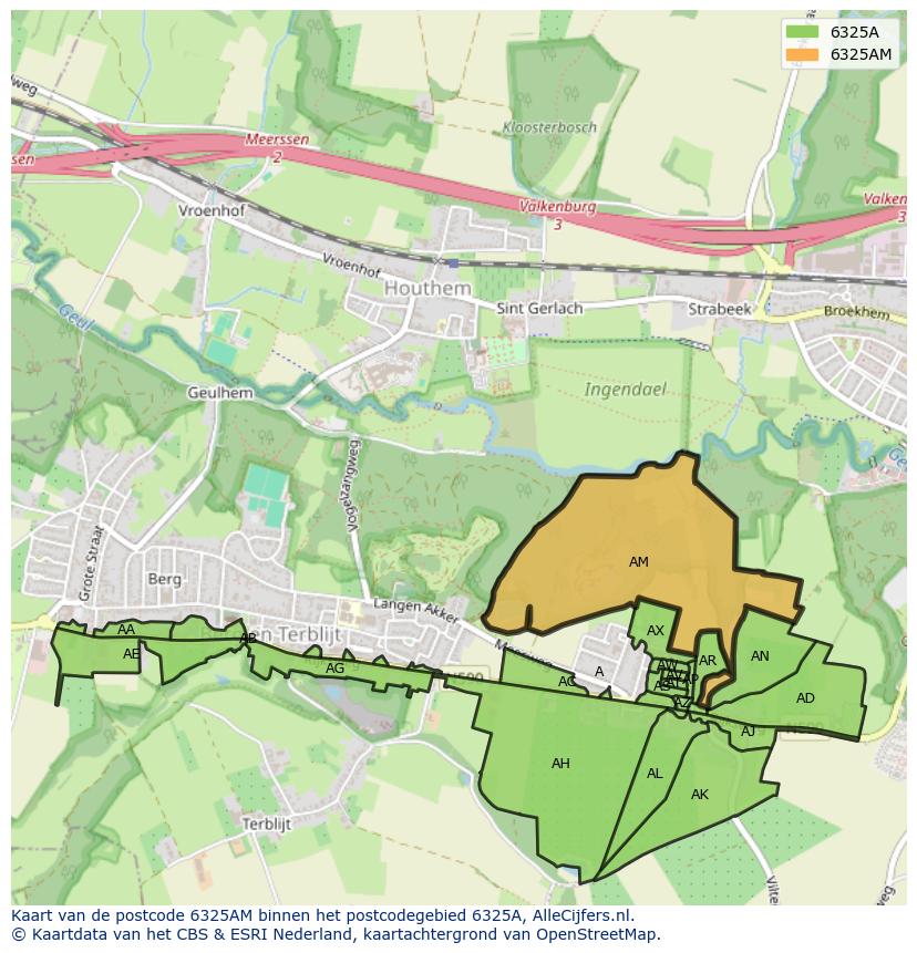 Afbeelding van het postcodegebied 6325 AM op de kaart.