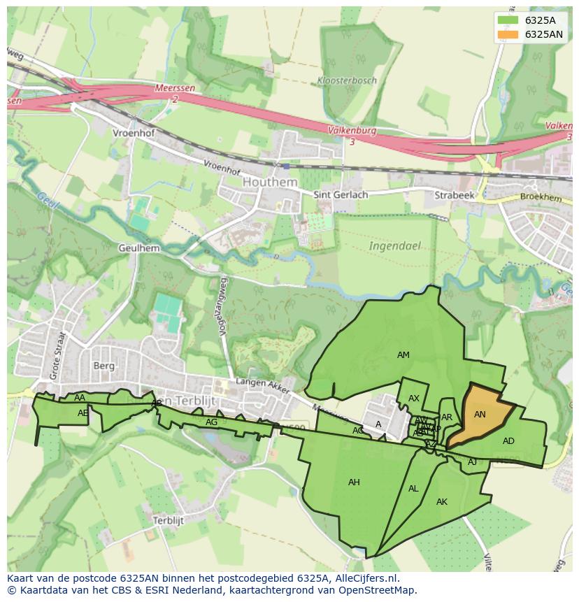 Afbeelding van het postcodegebied 6325 AN op de kaart.