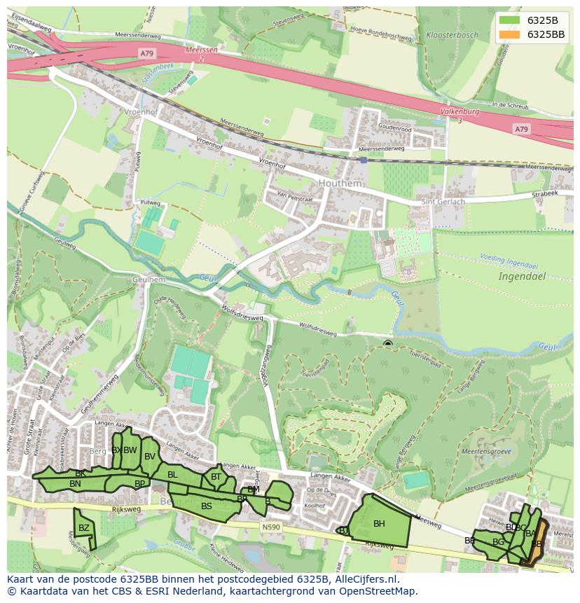 Afbeelding van het postcodegebied 6325 BB op de kaart.