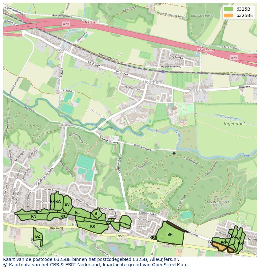 Afbeelding van het postcodegebied 6325 BE op de kaart.