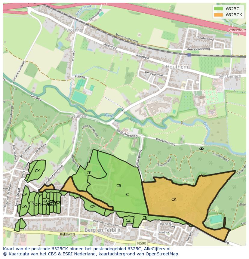 Afbeelding van het postcodegebied 6325 CK op de kaart.
