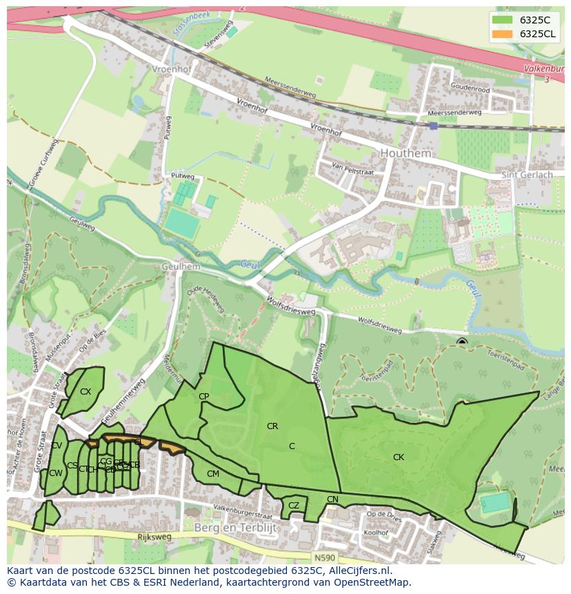 Afbeelding van het postcodegebied 6325 CL op de kaart.