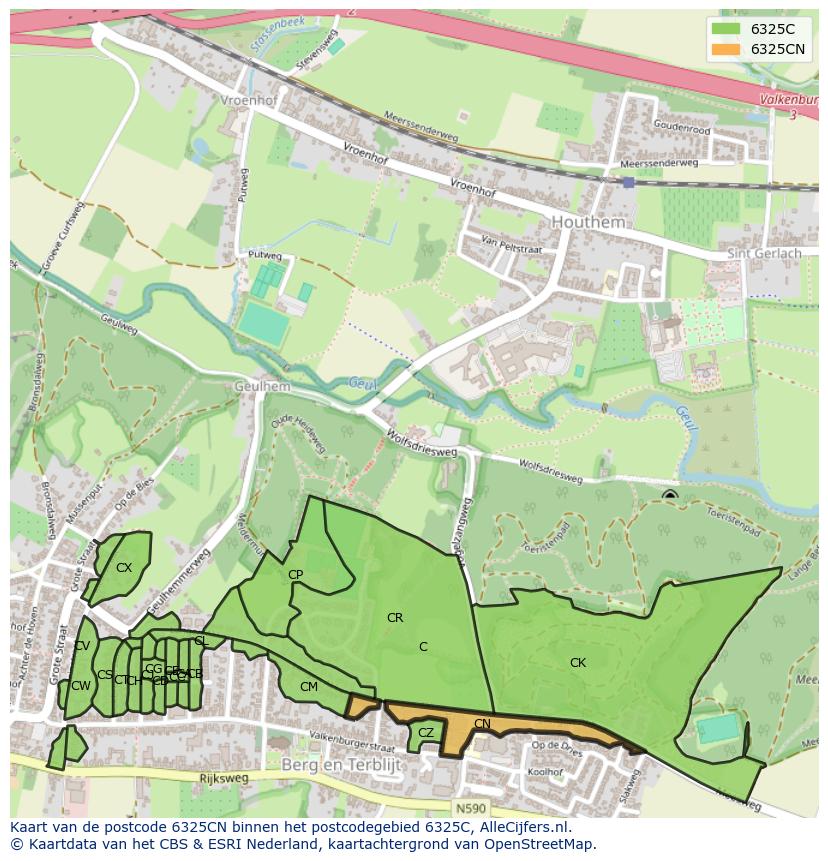 Afbeelding van het postcodegebied 6325 CN op de kaart.
