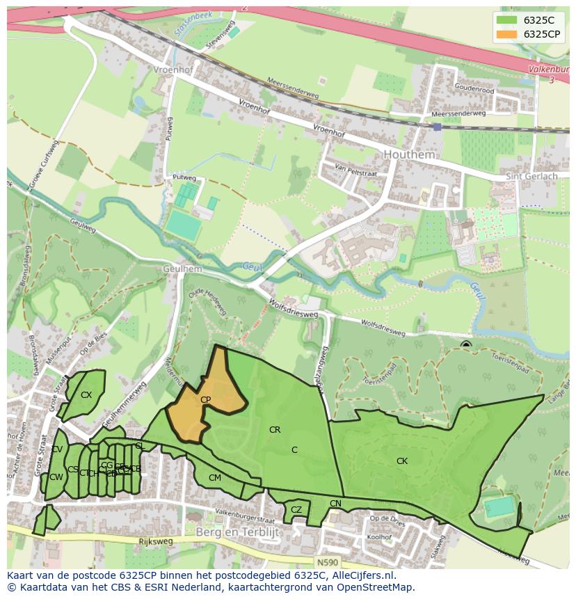 Afbeelding van het postcodegebied 6325 CP op de kaart.