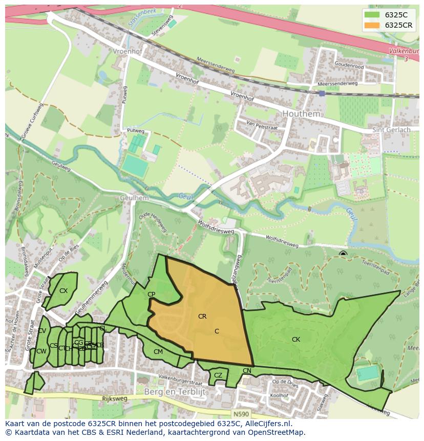 Afbeelding van het postcodegebied 6325 CR op de kaart.