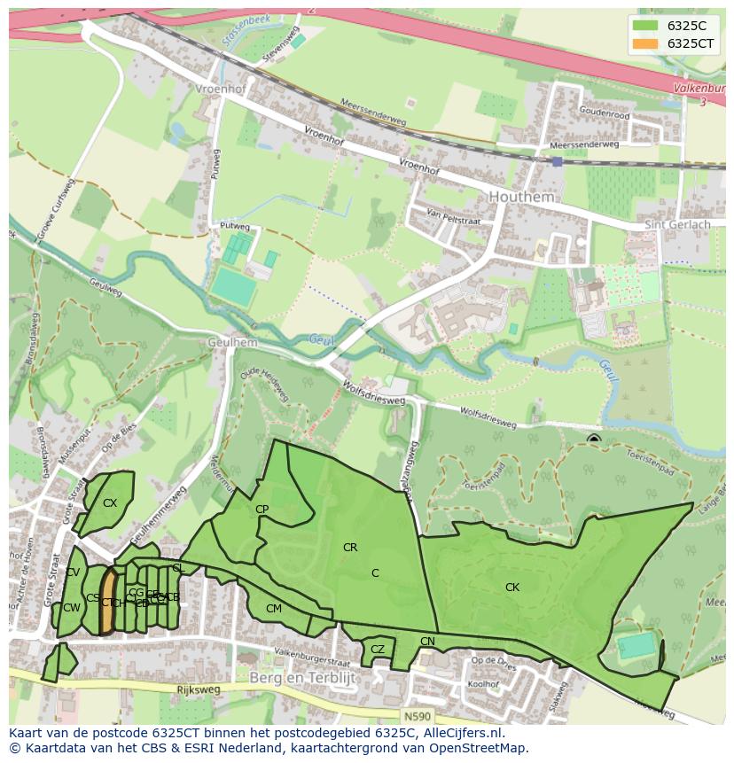 Afbeelding van het postcodegebied 6325 CT op de kaart.