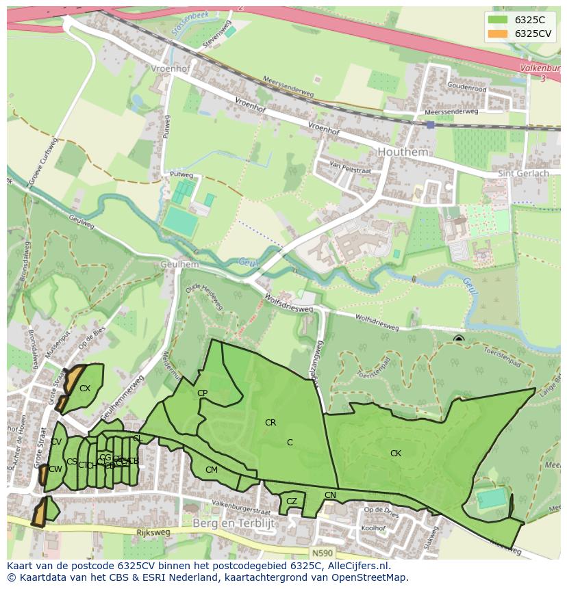 Afbeelding van het postcodegebied 6325 CV op de kaart.