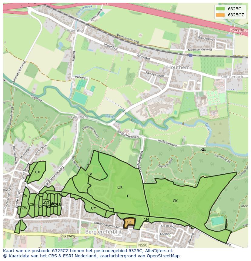 Afbeelding van het postcodegebied 6325 CZ op de kaart.