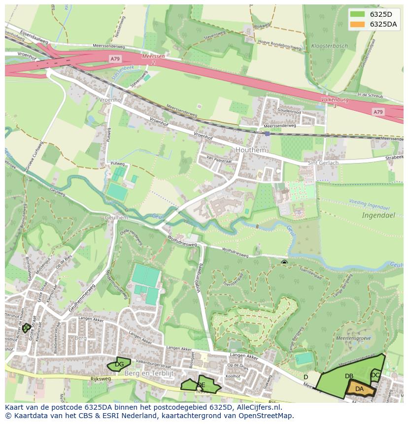Afbeelding van het postcodegebied 6325 DA op de kaart.