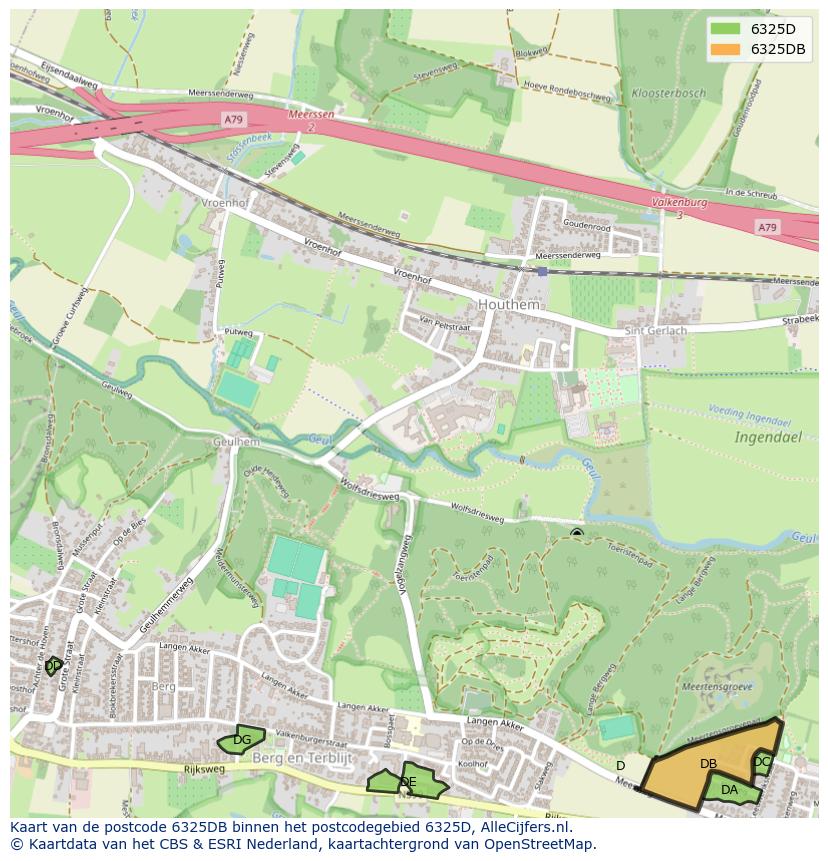 Afbeelding van het postcodegebied 6325 DB op de kaart.