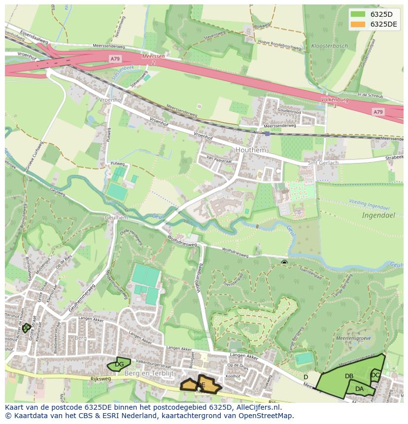 Afbeelding van het postcodegebied 6325 DE op de kaart.