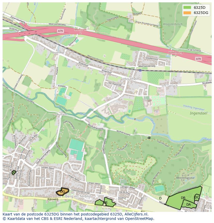 Afbeelding van het postcodegebied 6325 DG op de kaart.