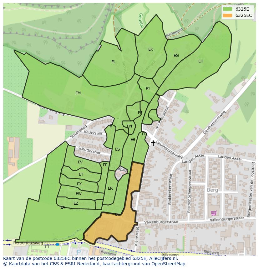 Afbeelding van het postcodegebied 6325 EC op de kaart.