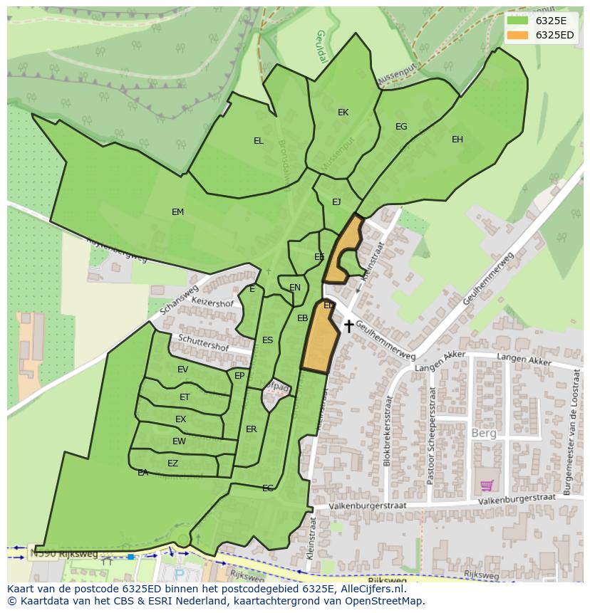 Afbeelding van het postcodegebied 6325 ED op de kaart.