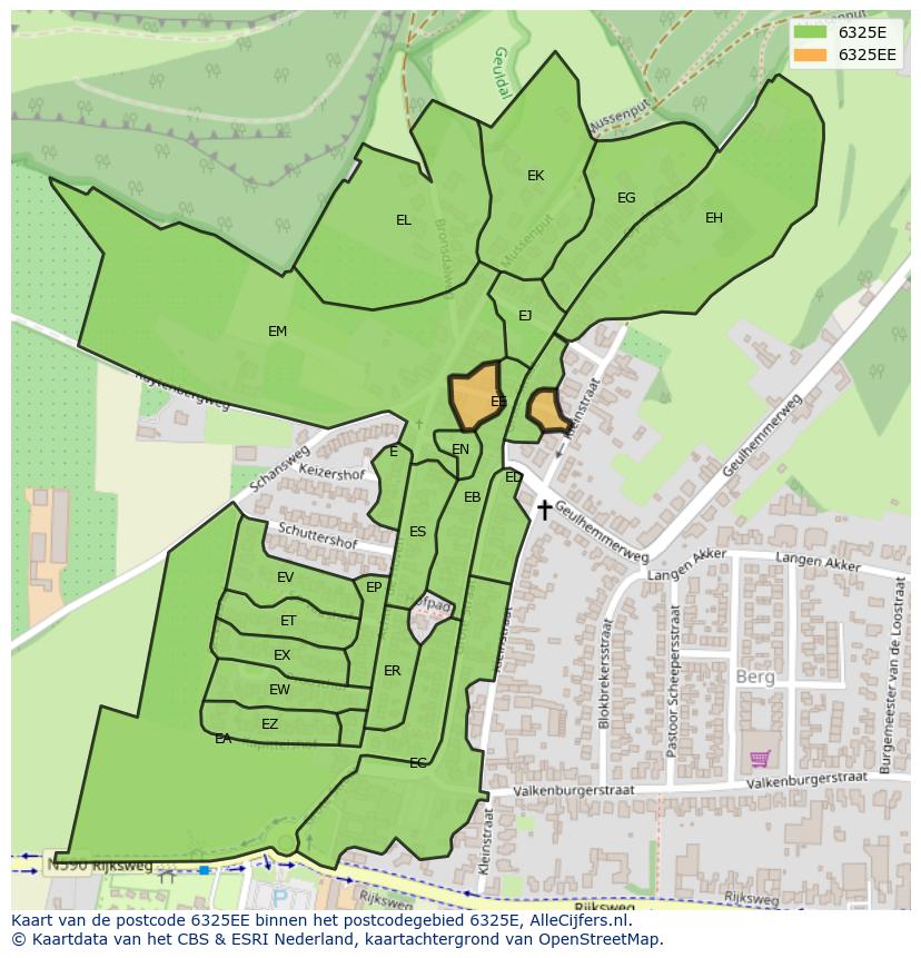 Afbeelding van het postcodegebied 6325 EE op de kaart.