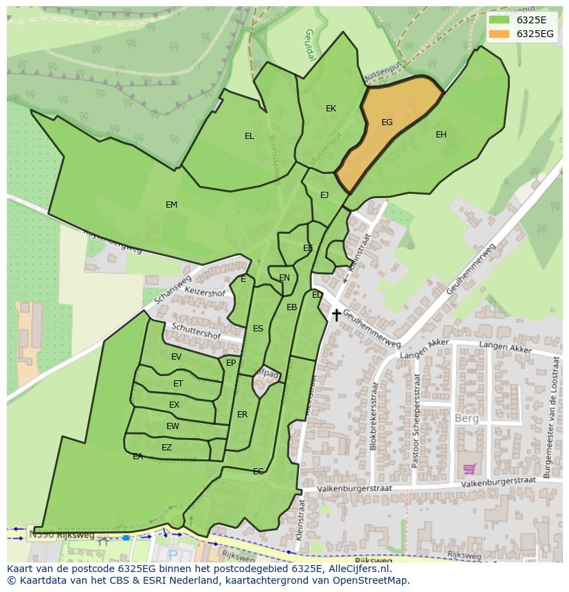 Afbeelding van het postcodegebied 6325 EG op de kaart.